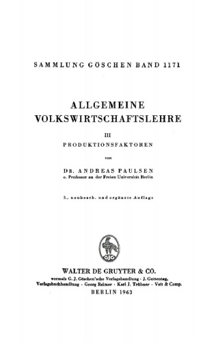Allgemeine Volkswirtschaftslehre: Band 3 Produktionsfaktoren
