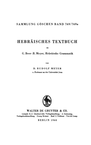 Hebräisches Textbuch: Zu G. Beer-R. Meyer, Hebräische Grammatik