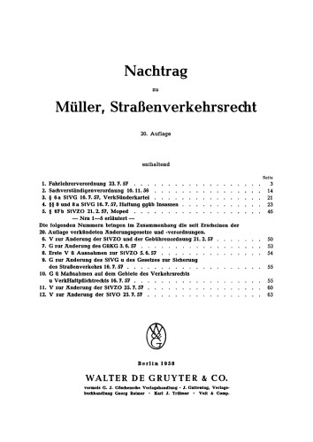 Nachtrag zu Müller, Strassenverkehrsrecht