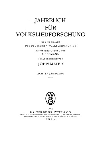 Jahrbuch für Volksliedforschung: 8. Jahrgang 1951