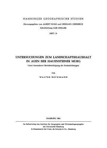 Untersuchungen zum Landschaftshaushalt in Auen der Hauensteiner Murg