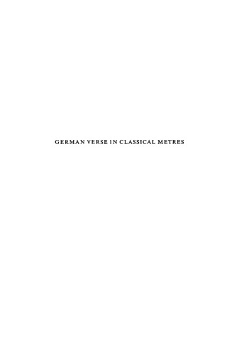 German Verse in Classical Metres