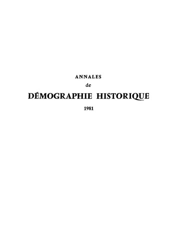 Annales de démographie historique: 1981