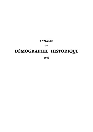 Annales de démographie historique: 1982