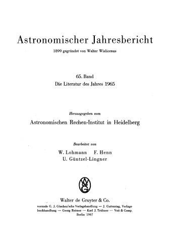 Astronomischer Jahresbericht: Band 65 Die Literatur des Jahres 1965