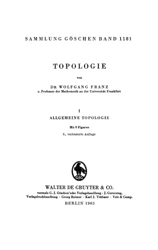 Topologie: Band 1 Allgemeine Topologie
