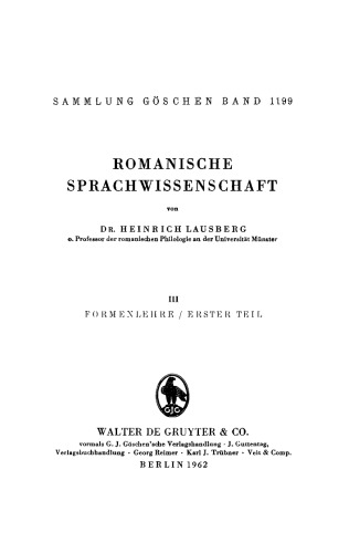 Romanische Sprachwissenschaft: Band 3, Teil 1 Formenlehre, Teil 1