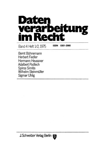 Datenverarbeitung im Recht (DVR): Band 4, Heft 1/2 Juni 1975