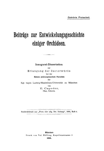 Beiträge zur Entwickelungsgeschichte einiger Orchideen: Inaugural-Dissertation