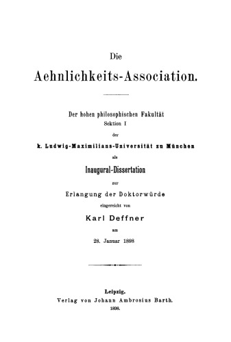 Die Aehnlichkeits-Association: Inaugural-Dissertation