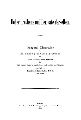 Ueber Urethane und Derivate derselben: Inaugural-Dissertation