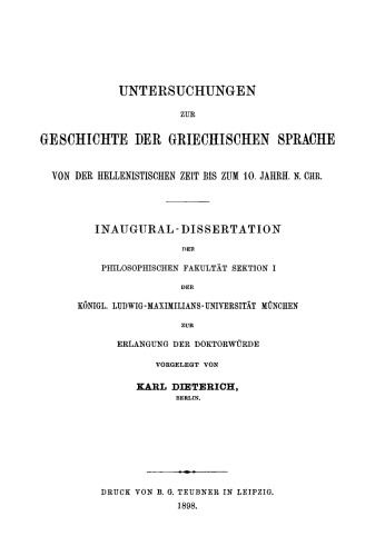 Untersuchungen zur Geschichte der griechischen Sprache: Von der hellenistischen Zeit bis zum 10. Jahrh. N. Chr.
