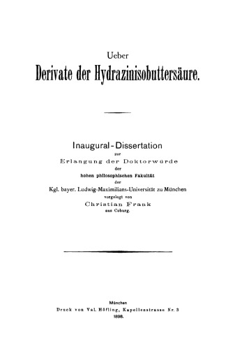 Ueber Derivate der Hydrazinisobuttersäure: Inaugural-Dissertation