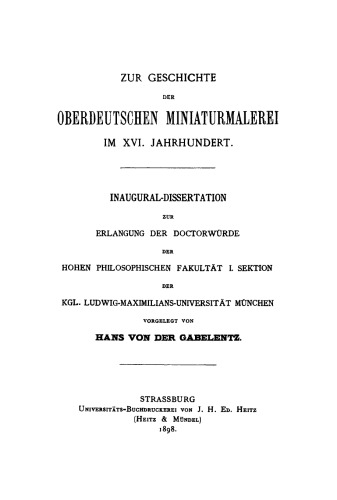 Zur Geschichte der oberdeutschen Miniaturmalerei im XVI. Jahrhundert