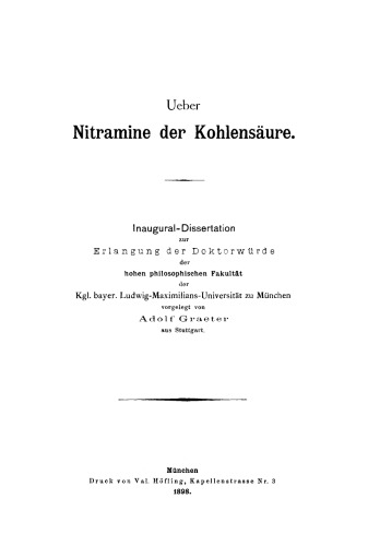 Ueber Nitramine der Kohlensäure: Inaugural-Dissertation