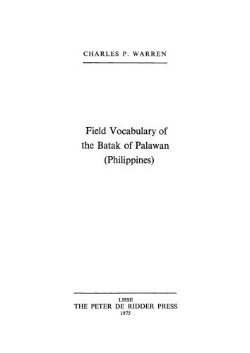 Field Vocabulary of the Batak of Palawan (Philippines)