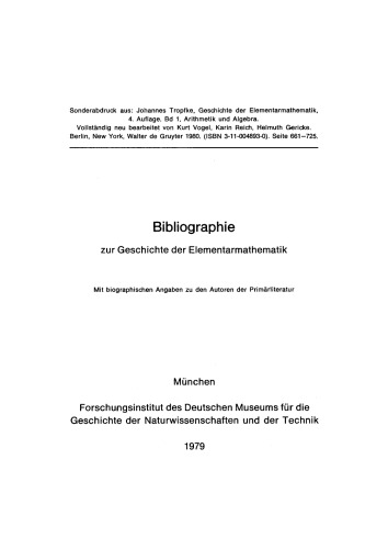 Bibliographie zur Geschichte der Elementarmathematik