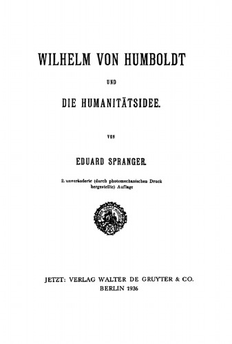 Wilhelm von Humboldt und die Humanitätsidee