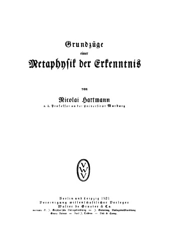 Grundzüge einer Metaphysik der Erkenntnis