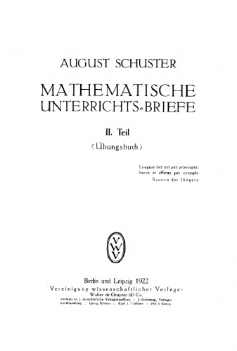 Mathematische Unterrichts - Briefe: Teil 2 Übungsbuch