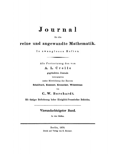 Journal für die reine und angewandte Mathematik: Band 84