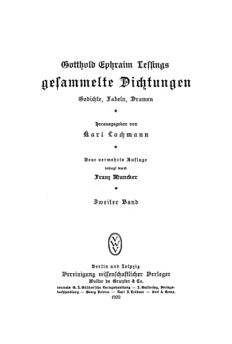 Gotthold Ephraim Lessings Sämmtliche Dichtungen: Band 2