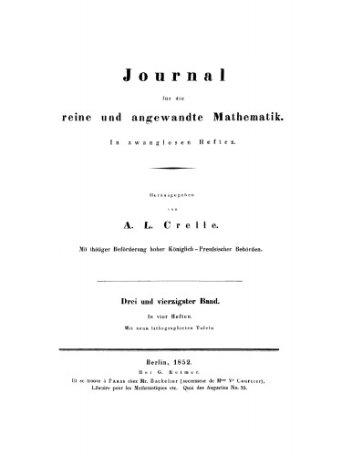 Journal für die reine und angewandte Mathematik: Band 43