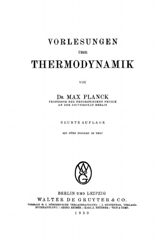 Vorlesungen über Thermodynamik