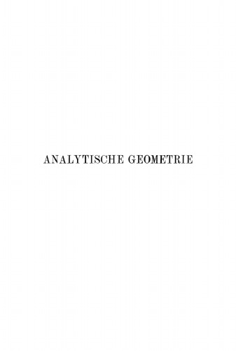 Lehrbuch der Analytischen Geometrie