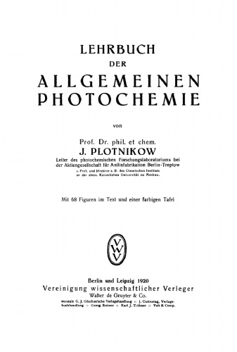 Lehrbuch der Allgemeinen Photochemie