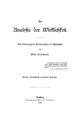 Zur Analysis der Wirklichkeit: Eine Erörterung der Grundproblemen der Philosophie