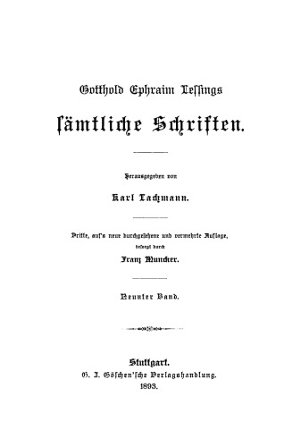 Gotthold Ephraim Lessings Sämmtliche Schriften: Band 9
