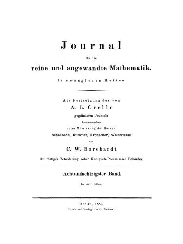 Journal für die reine und angewandte Mathematik: Band 88