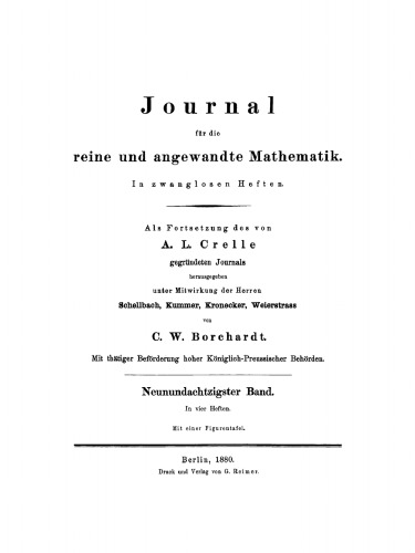 Journal für die reine und angewandte Mathematik: Band 89