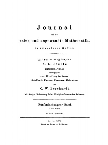 Journal für die reine und angewandte Mathematik: Band 85