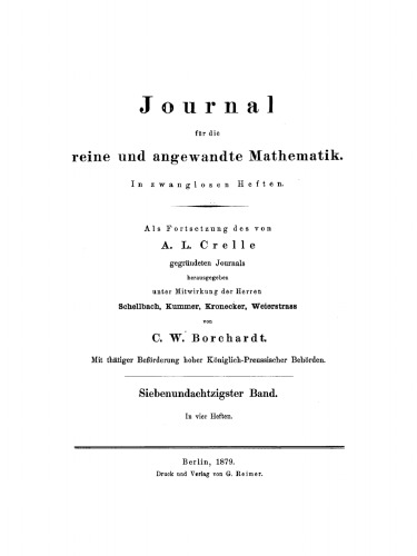 Journal für die reine und angewandte Mathematik: Band 87