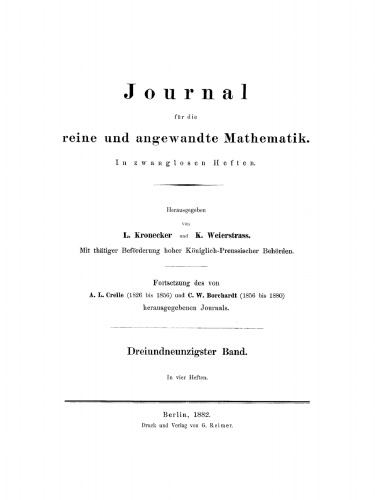 Journal für die reine und angewandte Mathematik: Band 93