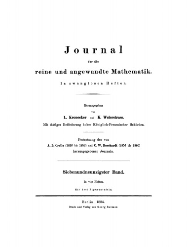 Journal für die reine und angewandte Mathematik: Band 97
