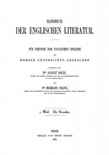 Handbuch der englischen Literatur: Teil 1 Die Prosaiker