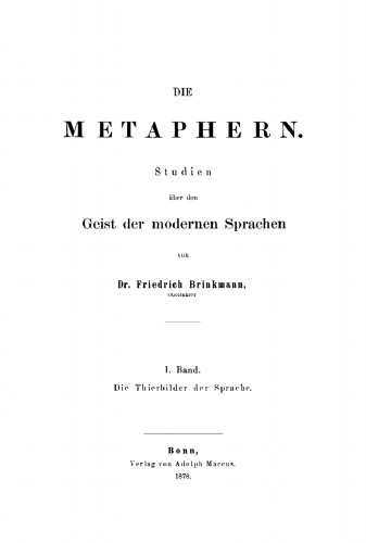 Die Metaphern: Band 1 Die Thierbilder der Sprache