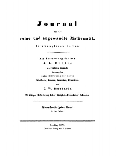 Journal für die reine und angewandte Mathematik: Band 81