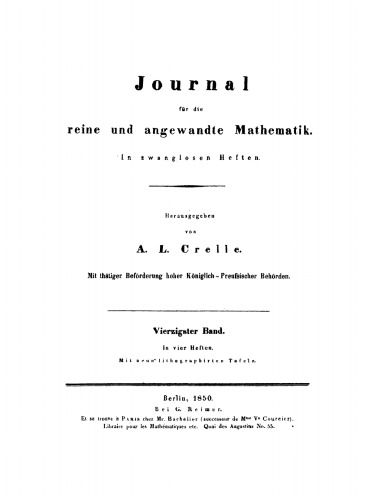 Journal für die reine und angewandte Mathematik: Band 40