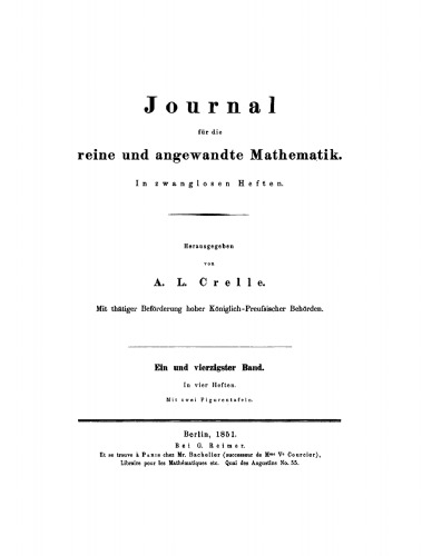 Journal für die reine und angewandte Mathematik: Band 41