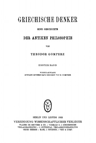 Griechische Denker: Band 1