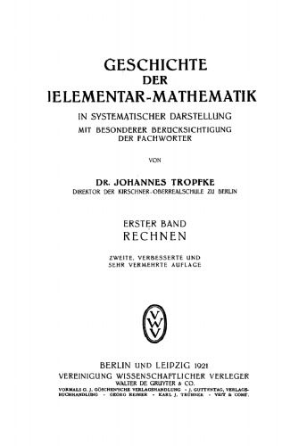 Geschichte der Elementarmathematik: Band 1 Rechnen