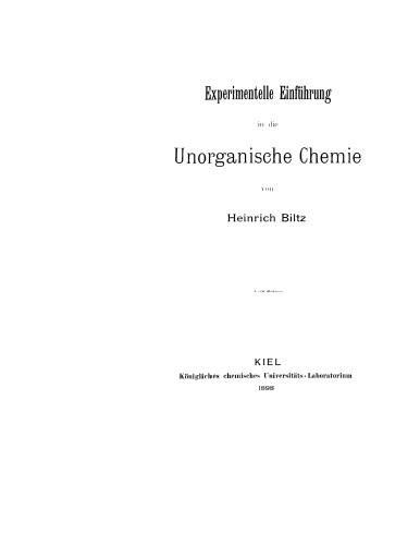 Experimentelle Einführung in die unorganische Chemie