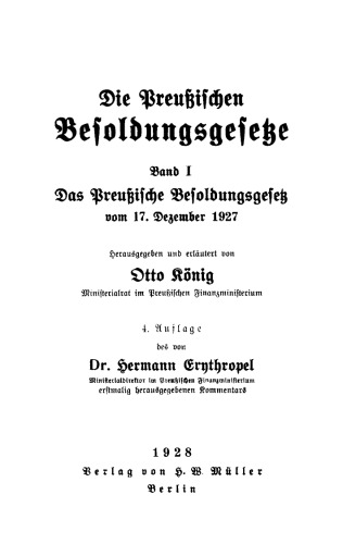 Die Preußischen Besoldungsgesetze: Band 1 Das Preußische Besoldungsgesetz vom 17. Dezember 1927