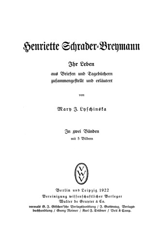 Henriette Schrader-Breymann: Band 1