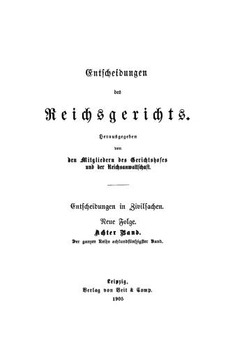Entscheidungen des Reichsgerichts in Zivilsachen: Band 8