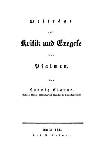 Beiträge zur Kritik und Exegese der Psalmen